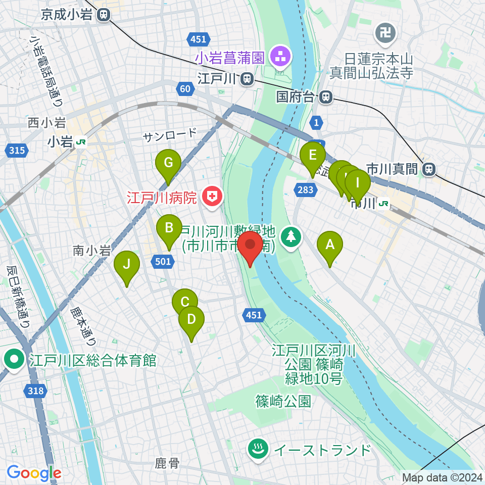 江戸川ラグビー場周辺のコンビニエンスストア一覧地図