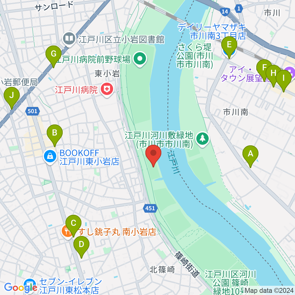 江戸川ラグビー場周辺のコンビニエンスストア一覧地図