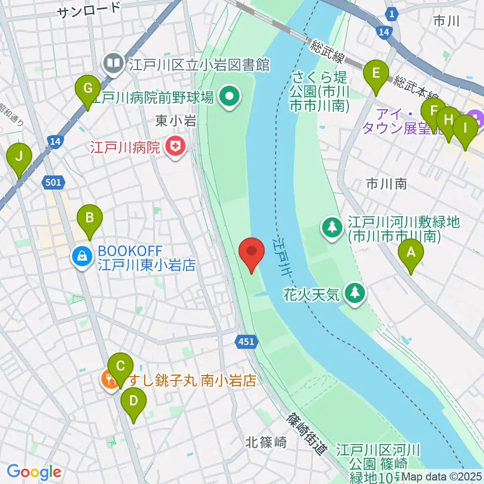 江戸川ラグビー場周辺のコンビニエンスストア一覧地図