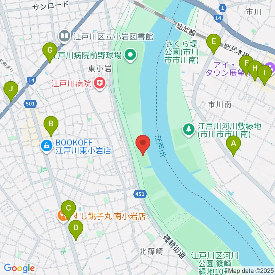 江戸川ラグビー場周辺のコンビニエンスストア一覧地図