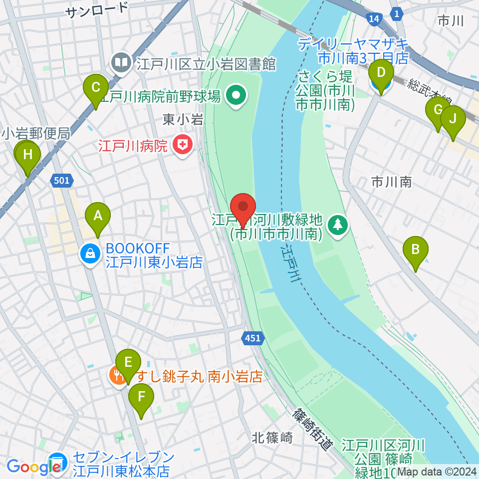 江戸川病院前スポーツ広場周辺のコンビニエンスストア一覧地図