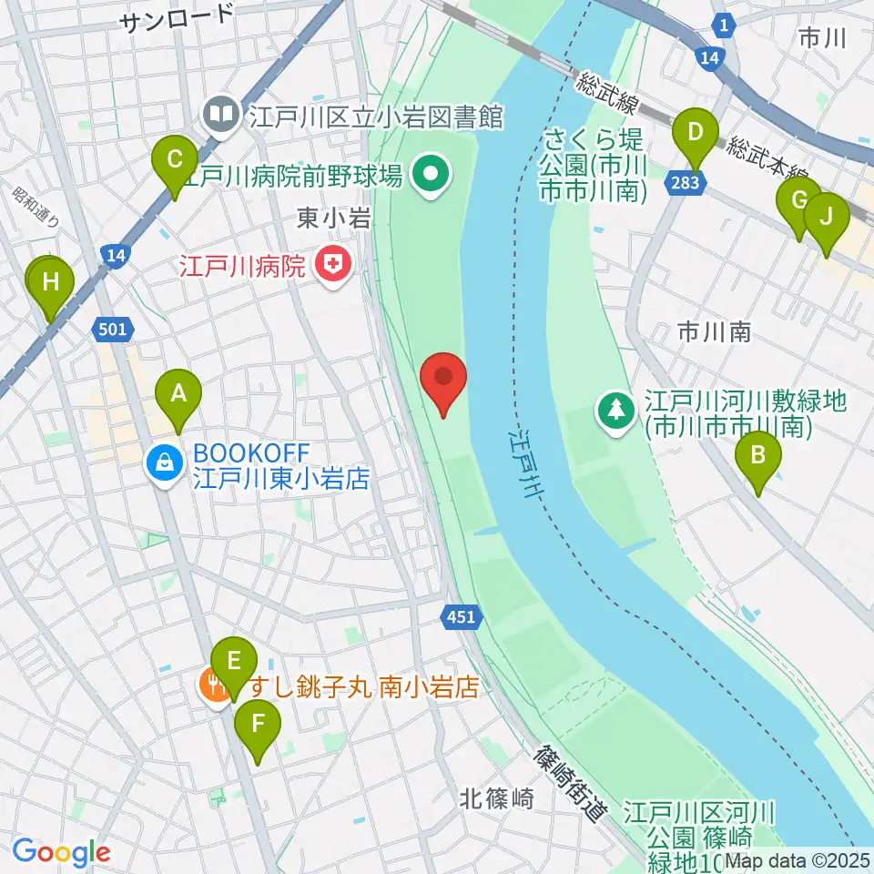 江戸川病院前スポーツ広場周辺のコンビニエンスストア一覧地図