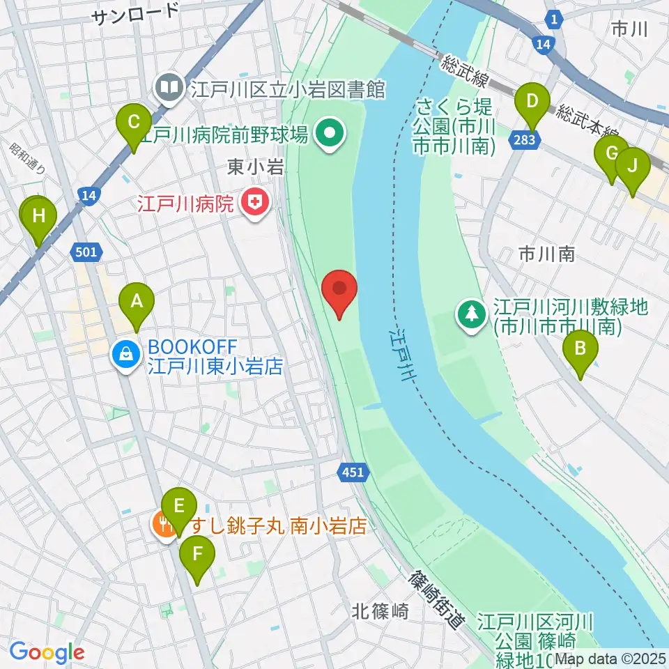 江戸川病院前スポーツ広場周辺のコンビニエンスストア一覧地図