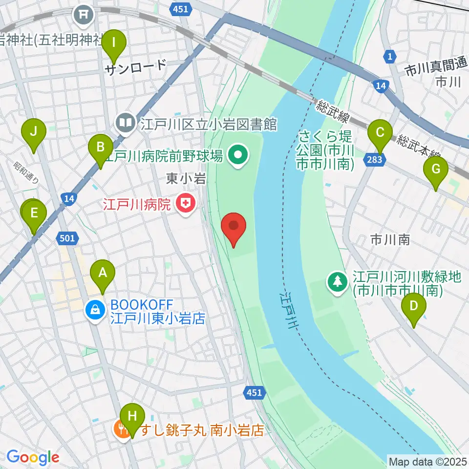 東小岩少年野球場周辺のコンビニエンスストア一覧地図