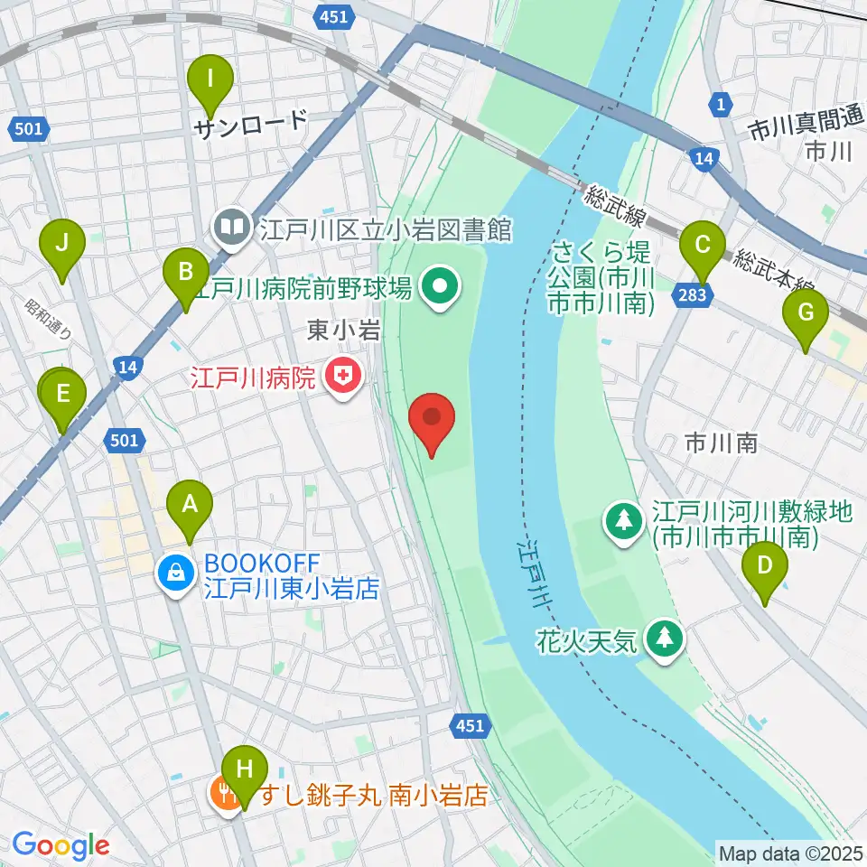 東小岩少年野球場周辺のコンビニエンスストア一覧地図