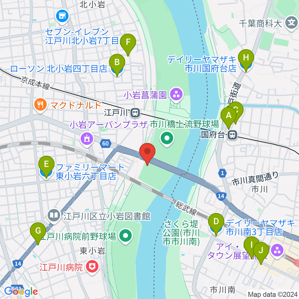 北小岩少年野球場周辺のコンビニエンスストア一覧地図