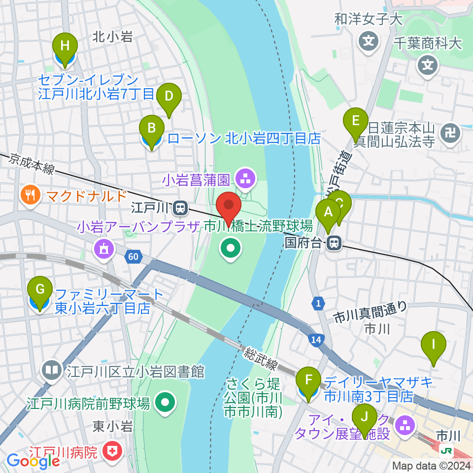 江戸川ソフトボール場周辺のコンビニエンスストア一覧地図