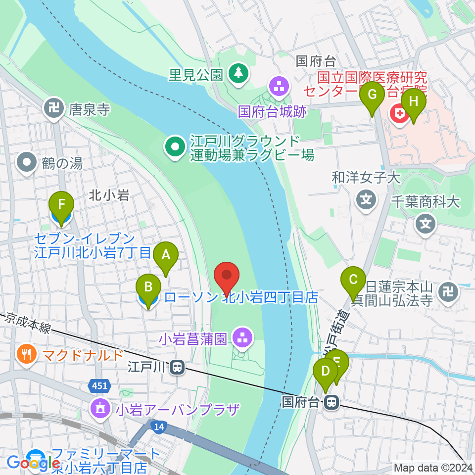 京成鉄橋上流野球場周辺のコンビニエンスストア一覧地図