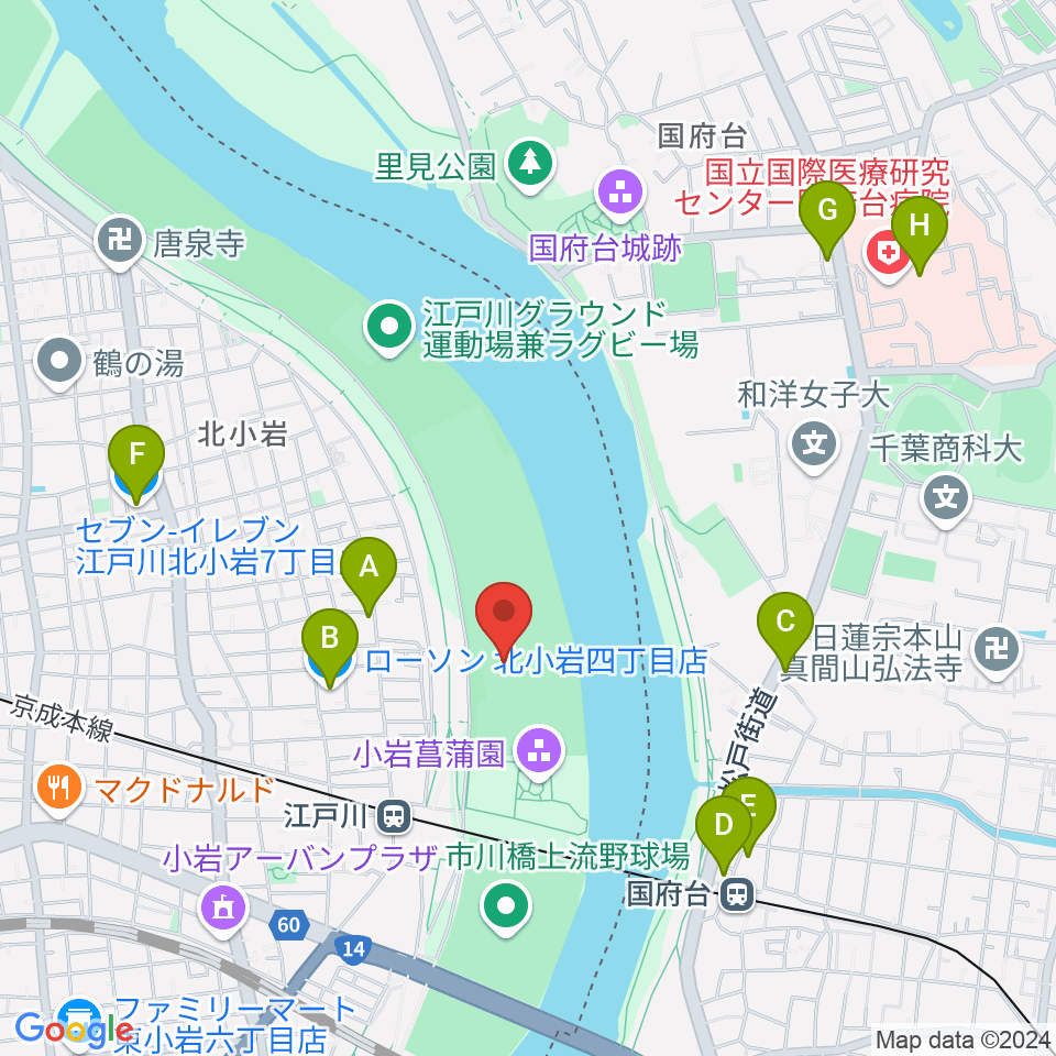 京成鉄橋上流野球場周辺のコンビニエンスストア一覧地図