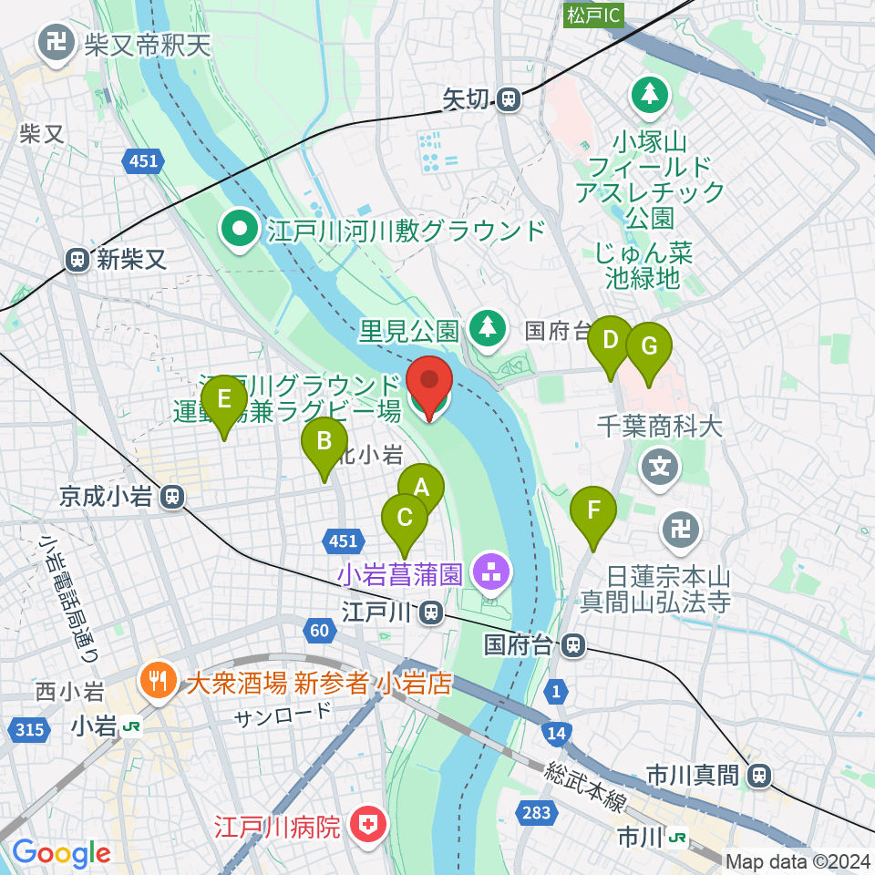 江戸川運動場兼ラグビー場周辺のコンビニエンスストア一覧地図