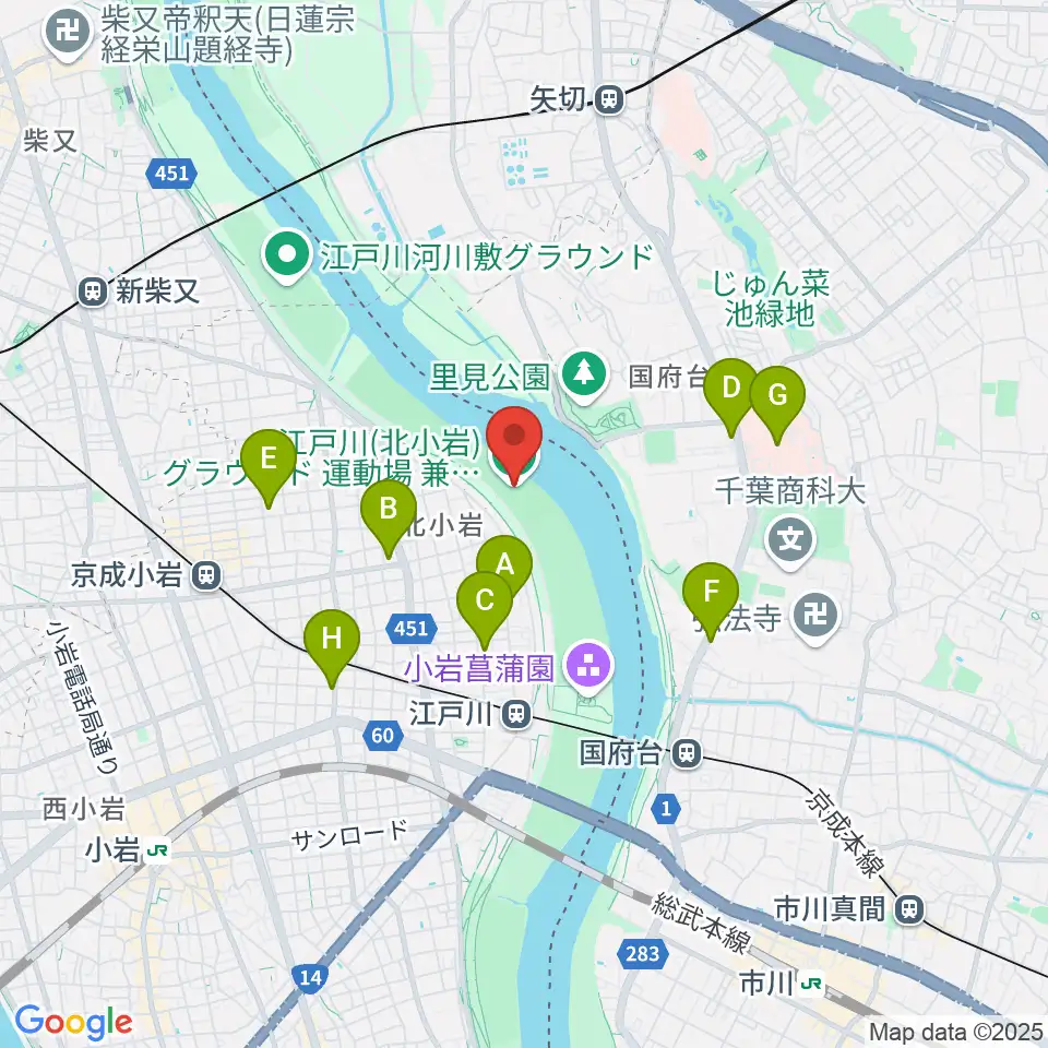 江戸川運動場兼ラグビー場周辺のコンビニエンスストア一覧地図