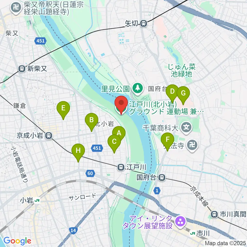 江戸川運動場兼ラグビー場周辺のコンビニエンスストア一覧地図