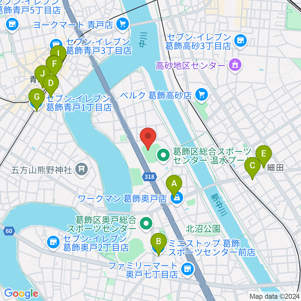 奥戸総合スポーツセンター野球場周辺のコンビニエンスストア一覧地図