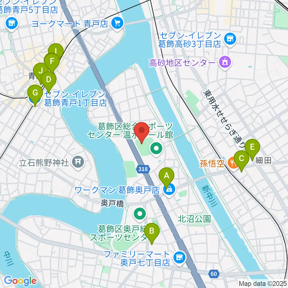 奥戸総合スポーツセンター野球場周辺のコンビニエンスストア一覧地図