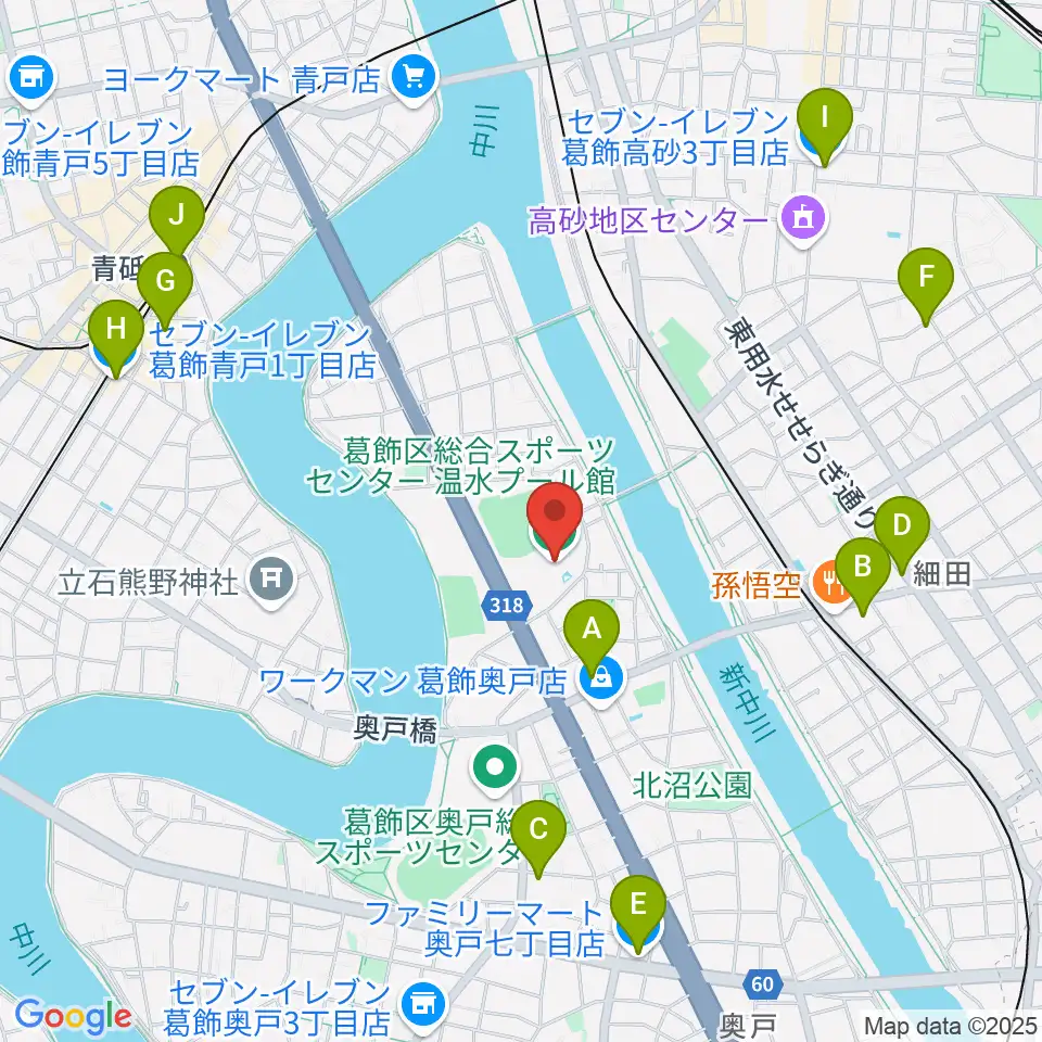 奥戸総合スポーツセンター温水プール館周辺のコンビニエンスストア一覧地図