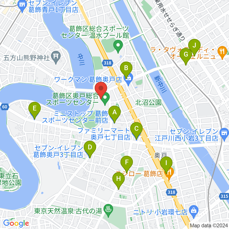 奥戸総合スポーツセンター体育館周辺のコンビニエンスストア一覧地図