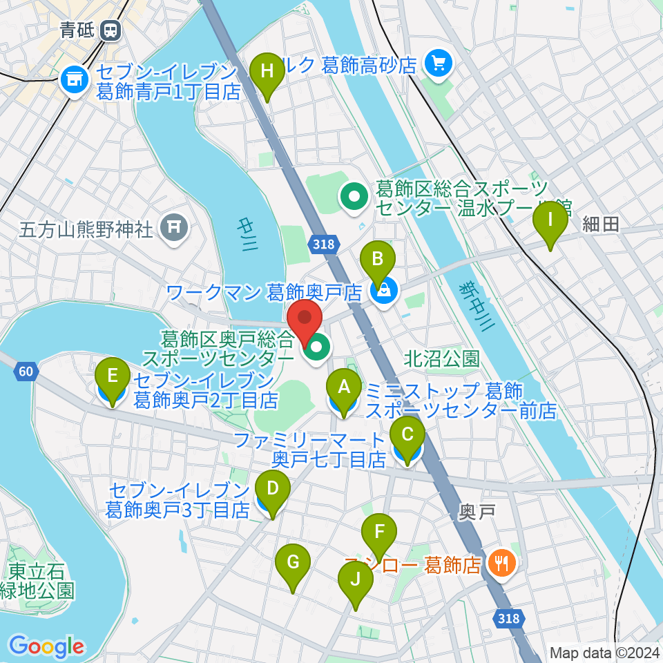 奥戸総合スポーツセンター体育館周辺のコンビニエンスストア一覧地図