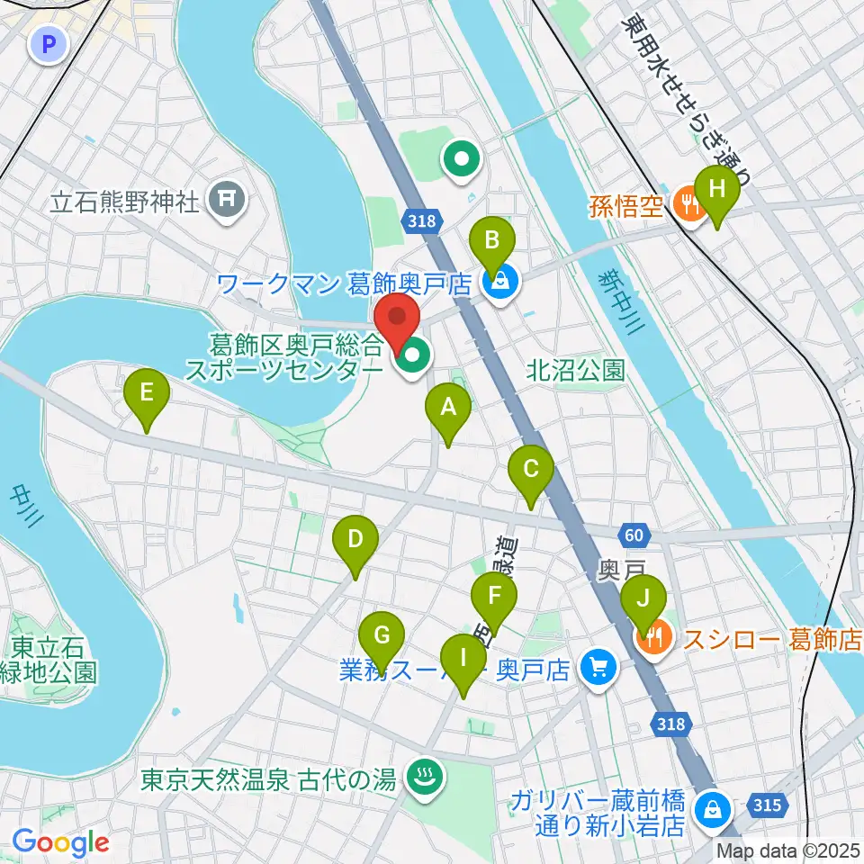 奥戸総合スポーツセンター体育館周辺のコンビニエンスストア一覧地図