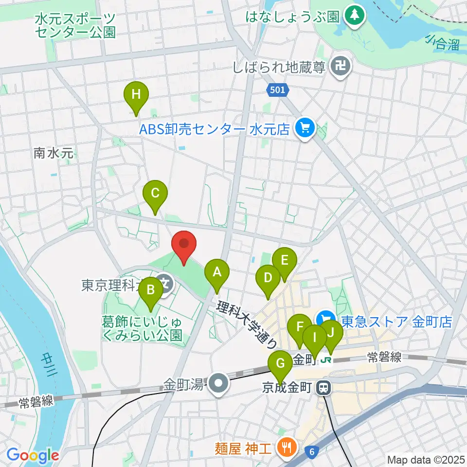 葛飾にいじゅくみらい公園運動場周辺のコンビニエンスストア一覧地図