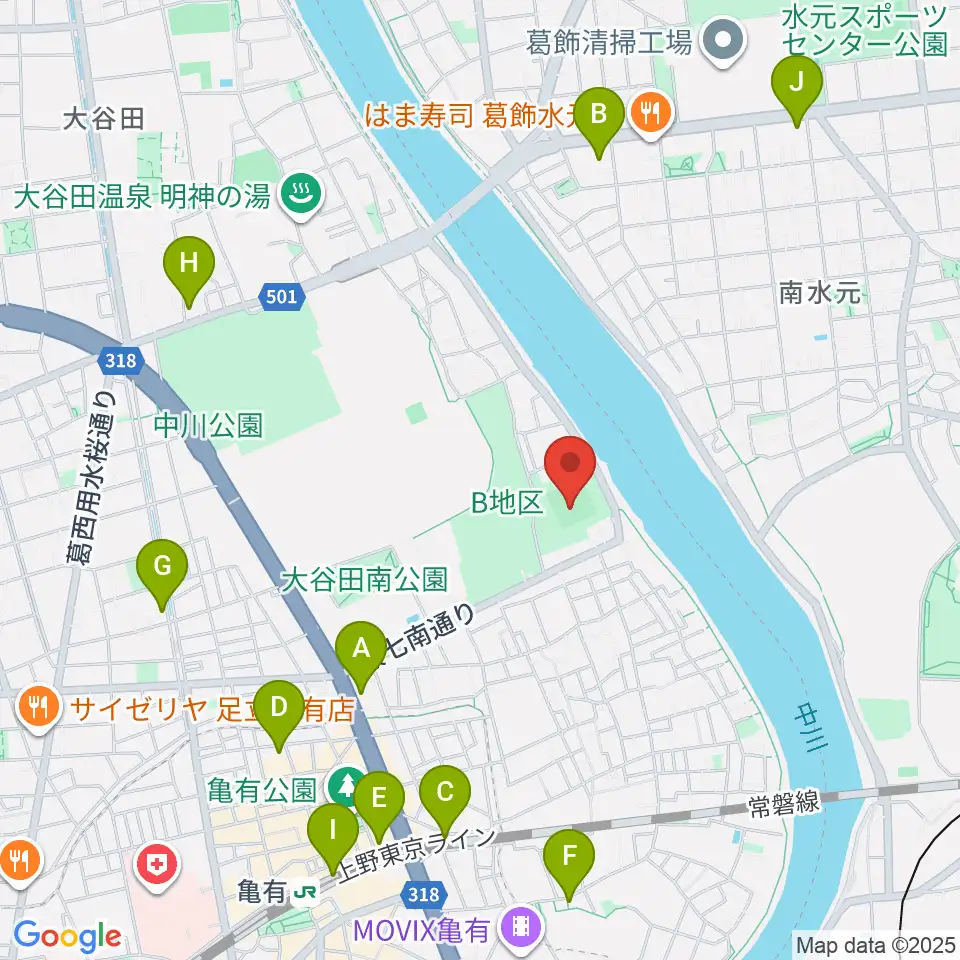 中川公園野球場周辺のコンビニエンスストア一覧地図