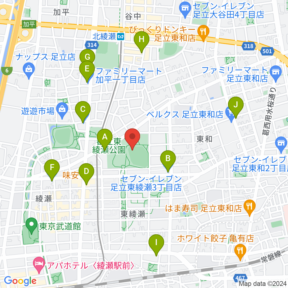 東綾瀬公園野球場周辺のコンビニエンスストア一覧地図