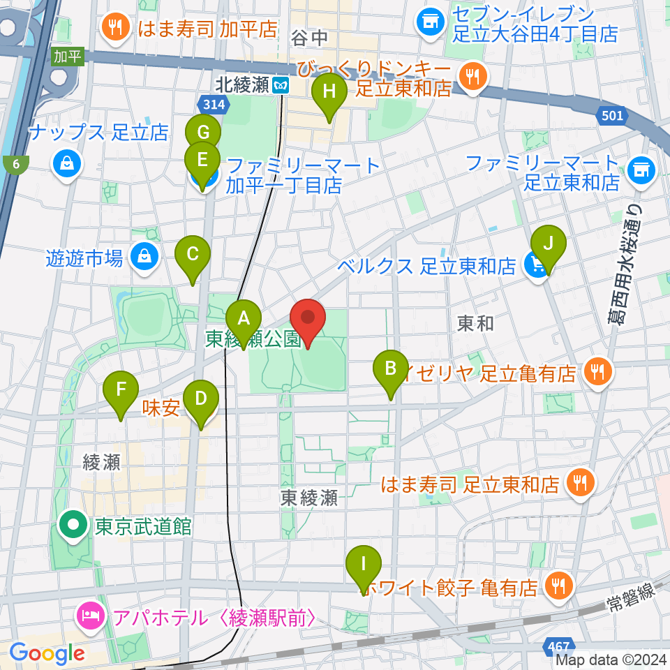 東綾瀬公園野球場周辺のコンビニエンスストア一覧地図