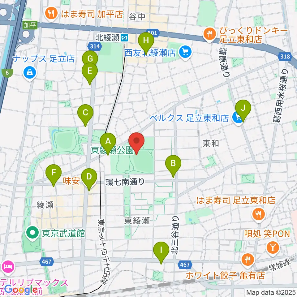 東綾瀬公園野球場周辺のコンビニエンスストア一覧地図