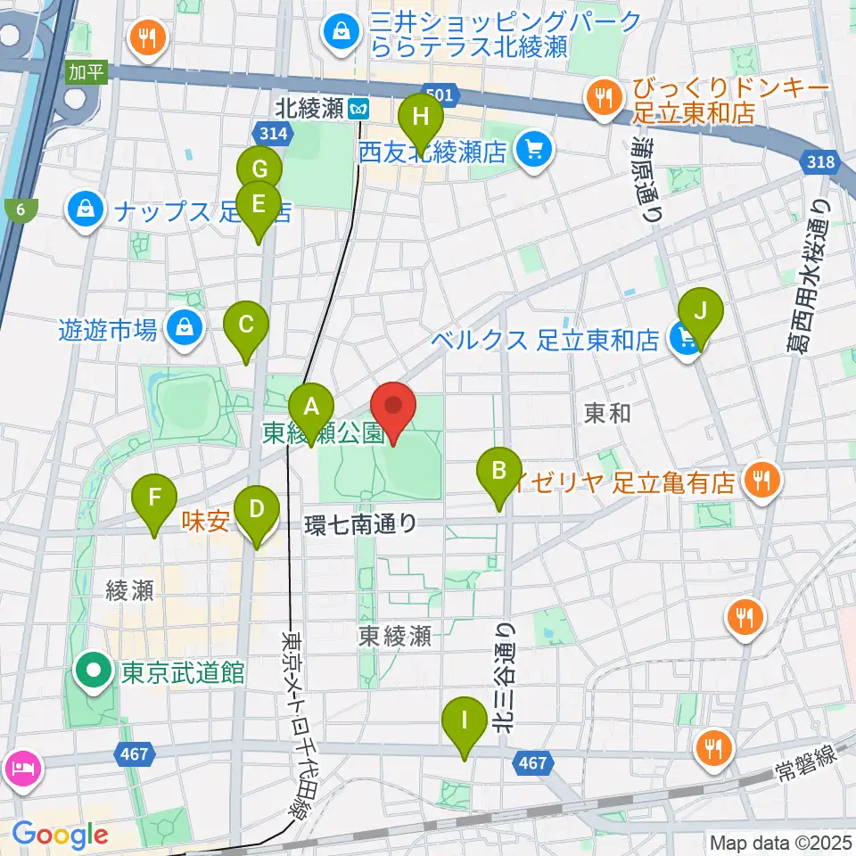 東綾瀬公園野球場周辺のコンビニエンスストア一覧地図