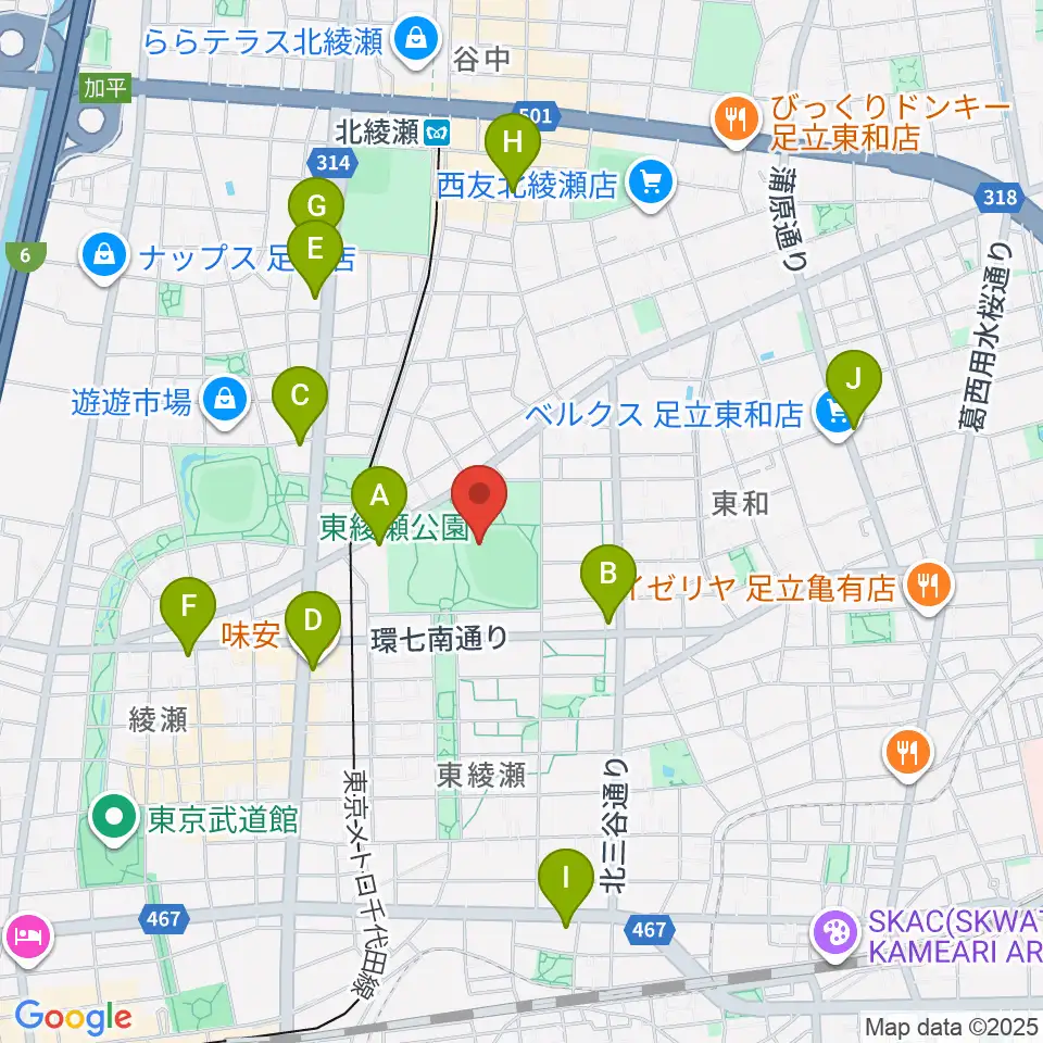 東綾瀬公園野球場周辺のコンビニエンスストア一覧地図