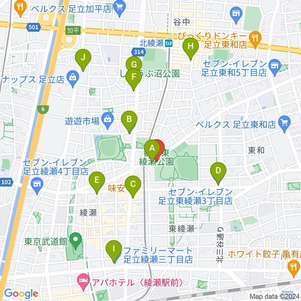東綾瀬公園温水プール周辺のコンビニエンスストア一覧地図