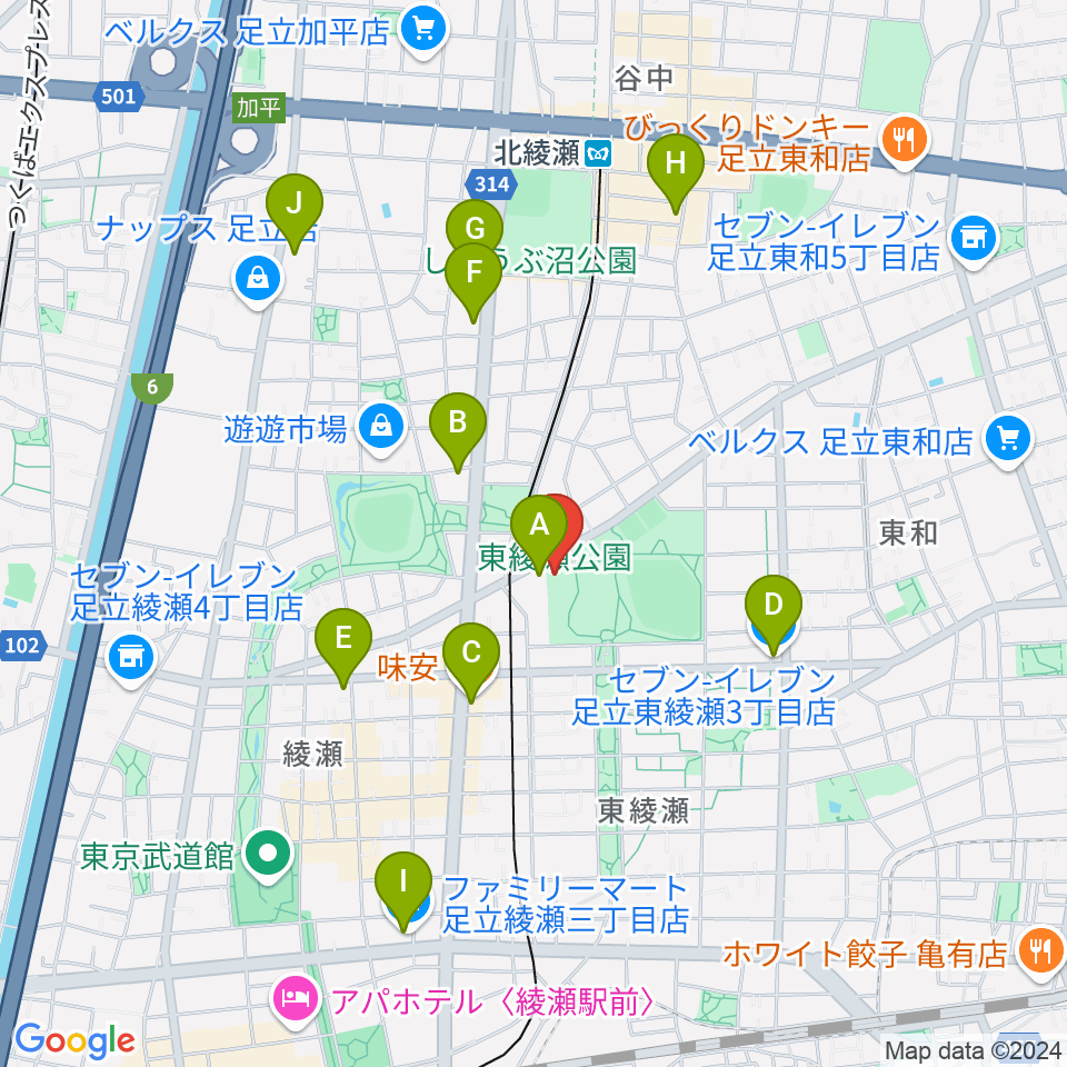 東綾瀬公園温水プール周辺のコンビニエンスストア一覧地図