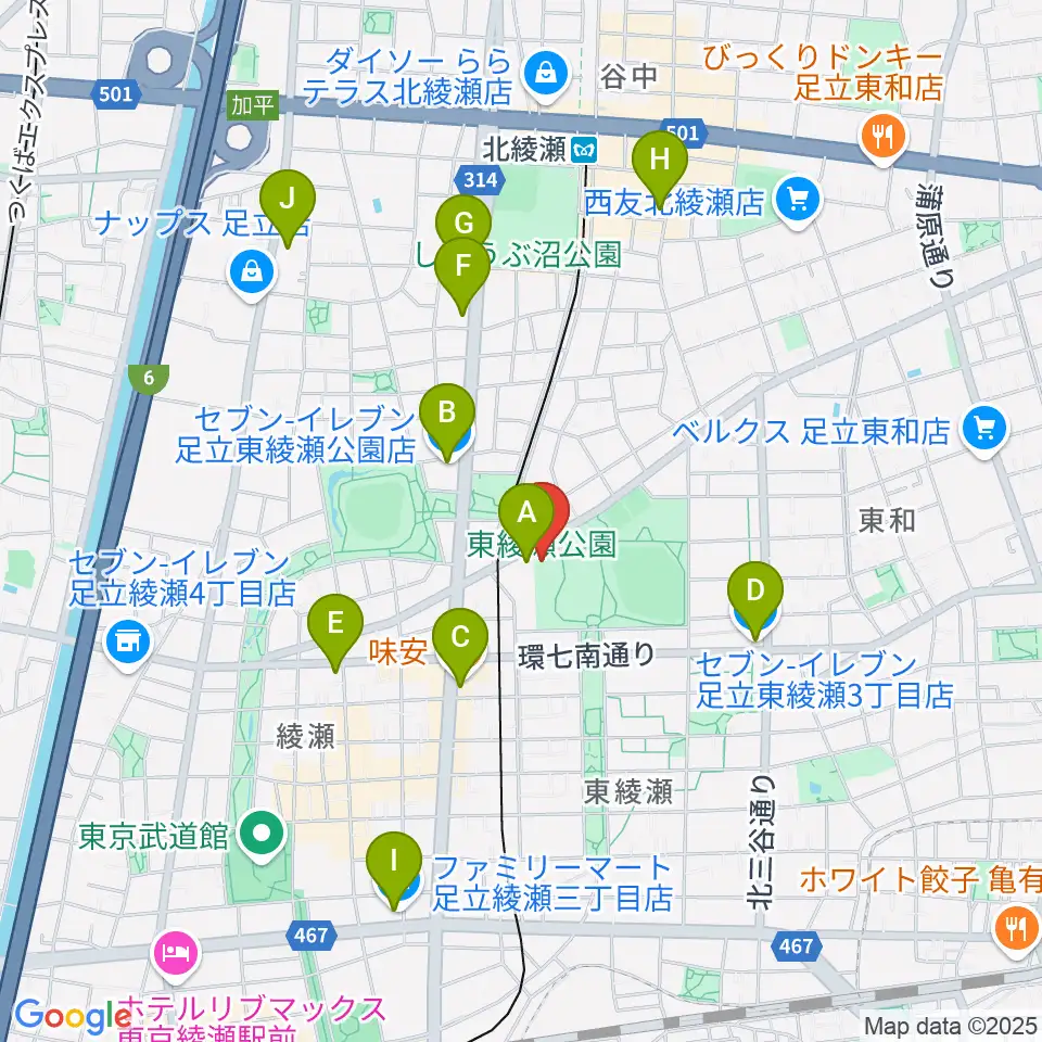 東綾瀬公園温水プール周辺のコンビニエンスストア一覧地図