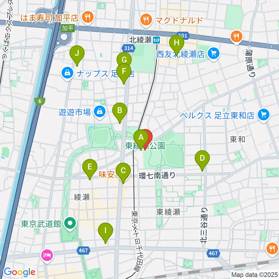 東綾瀬公園温水プール周辺のコンビニエンスストア一覧地図