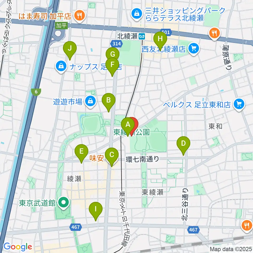 東綾瀬公園温水プール周辺のコンビニエンスストア一覧地図
