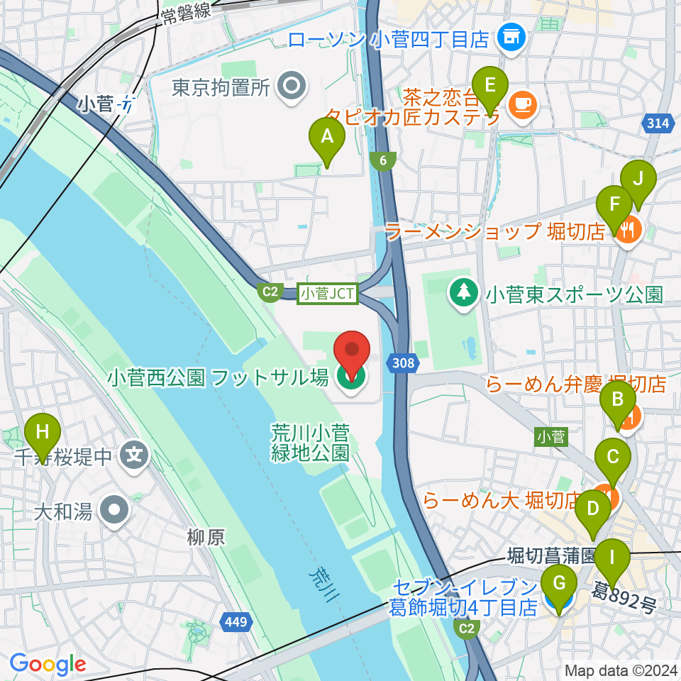 小菅西公園フットサル場周辺のコンビニエンスストア一覧地図