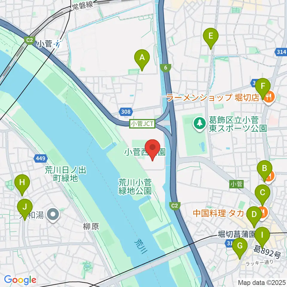 小菅西公園フットサル場周辺のコンビニエンスストア一覧地図