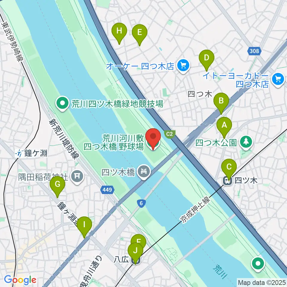 四つ木橋野球場周辺のコンビニエンスストア一覧地図