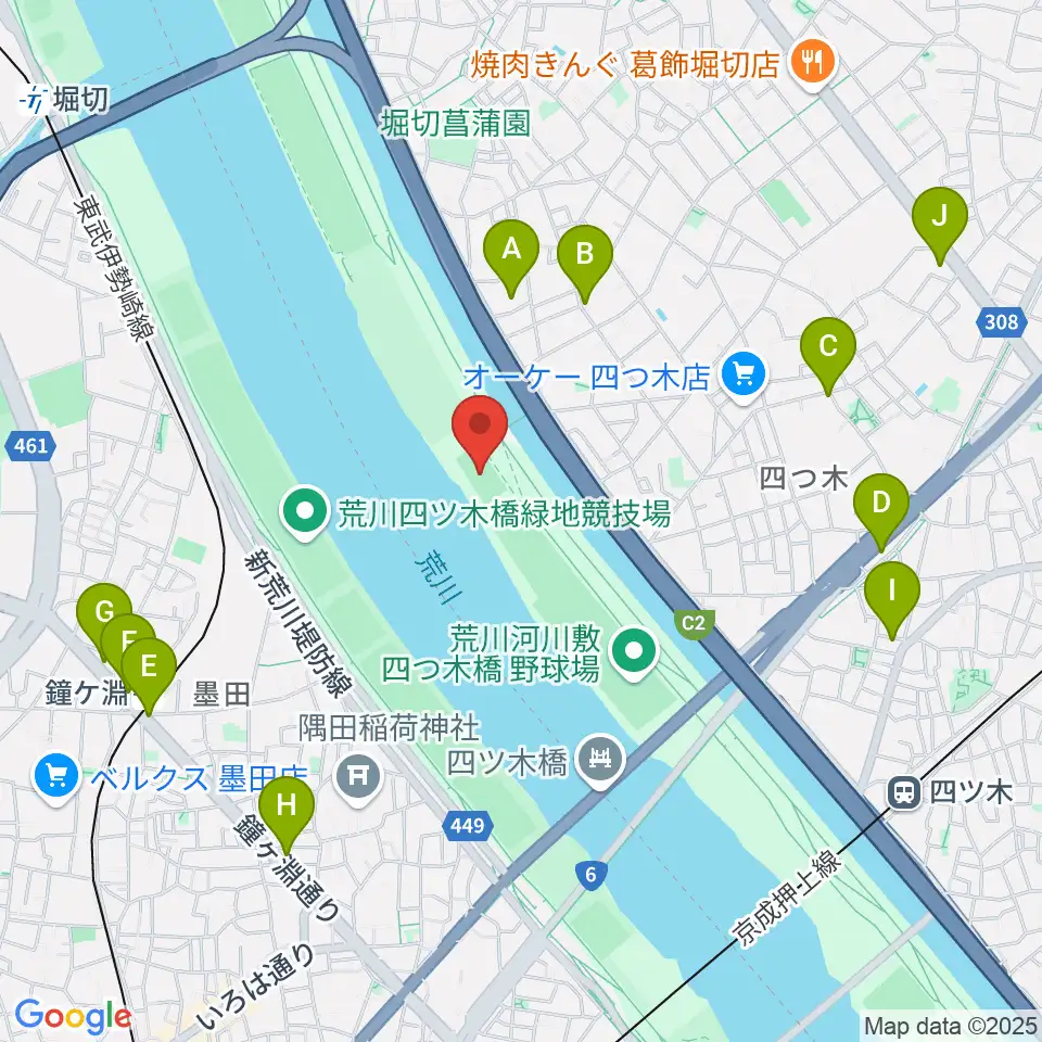 四つ木橋球技場周辺のコンビニエンスストア一覧地図