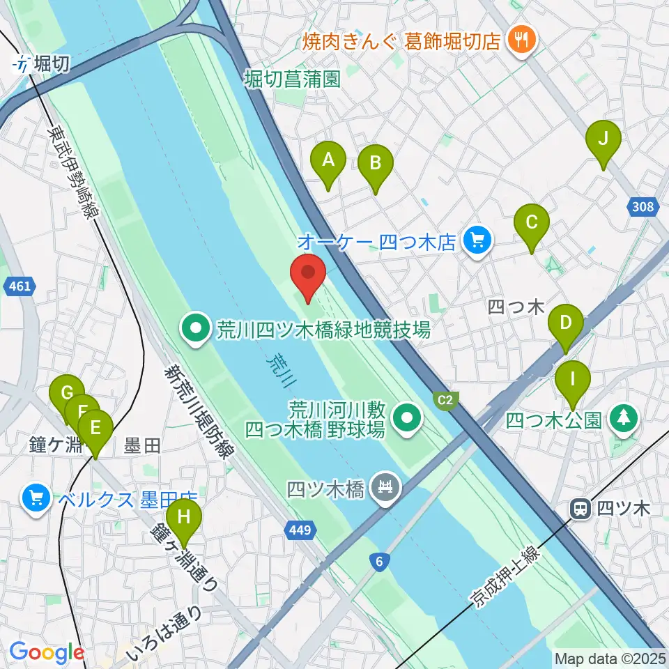 四つ木橋球技場周辺のコンビニエンスストア一覧地図