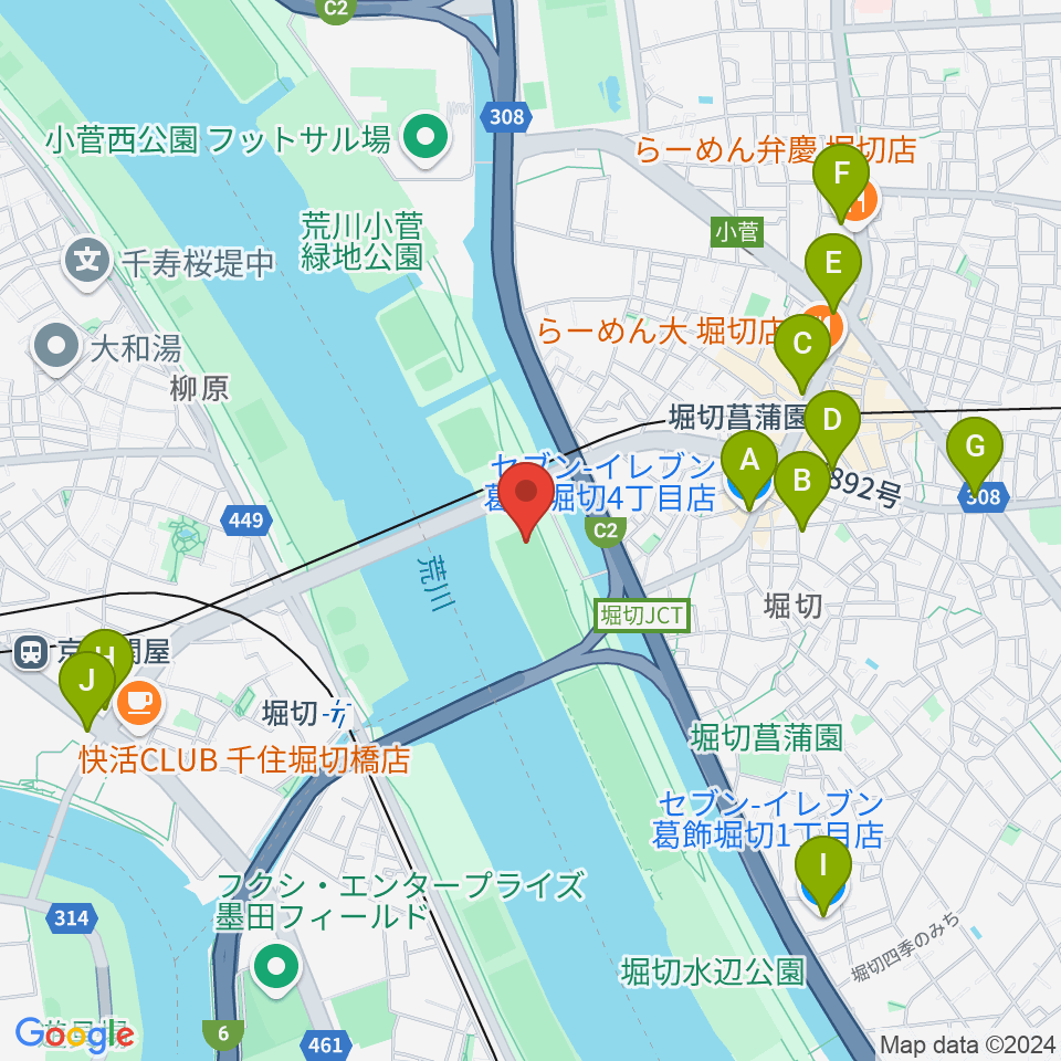 堀切橋少年野球場周辺のコンビニエンスストア一覧地図