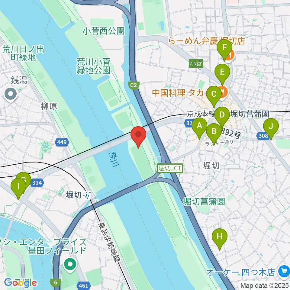 堀切橋少年野球場周辺のコンビニエンスストア一覧地図