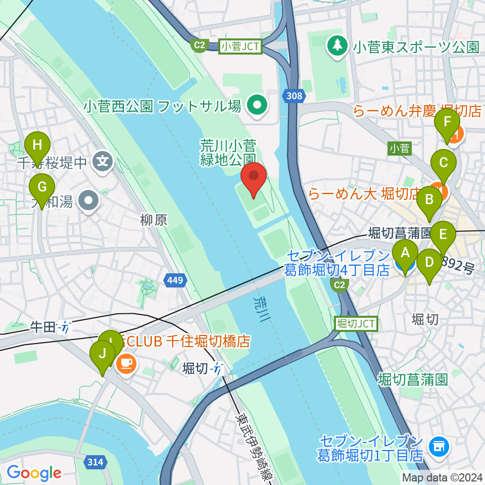 堀切橋少年硬式野球場周辺のコンビニエンスストア一覧地図