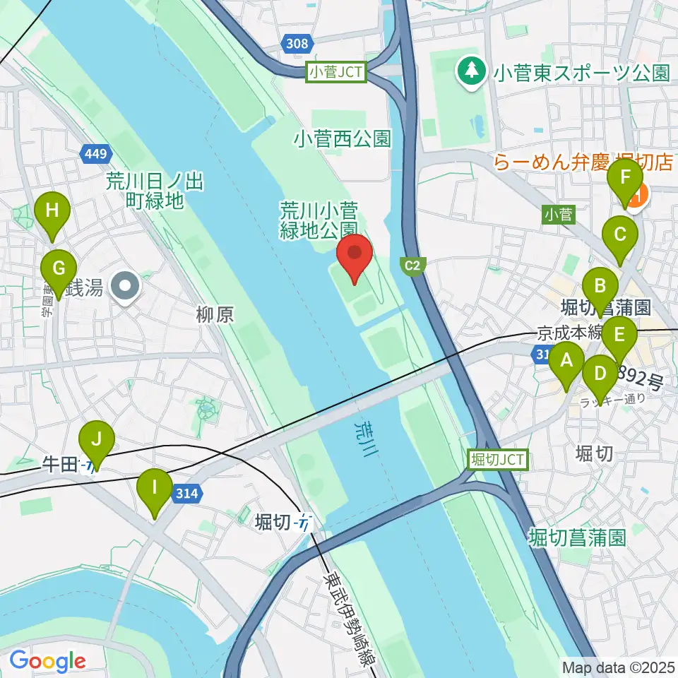 堀切橋少年硬式野球場周辺のコンビニエンスストア一覧地図