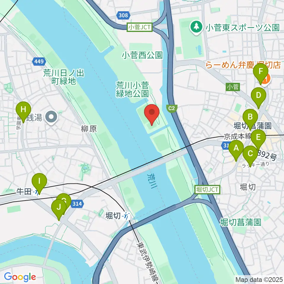 堀切橋フットサル場周辺のコンビニエンスストア一覧地図