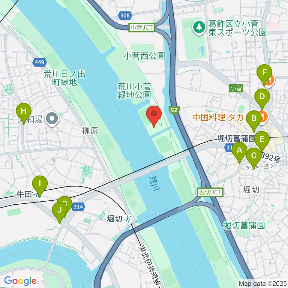 堀切橋フットサル場周辺のコンビニエンスストア一覧地図