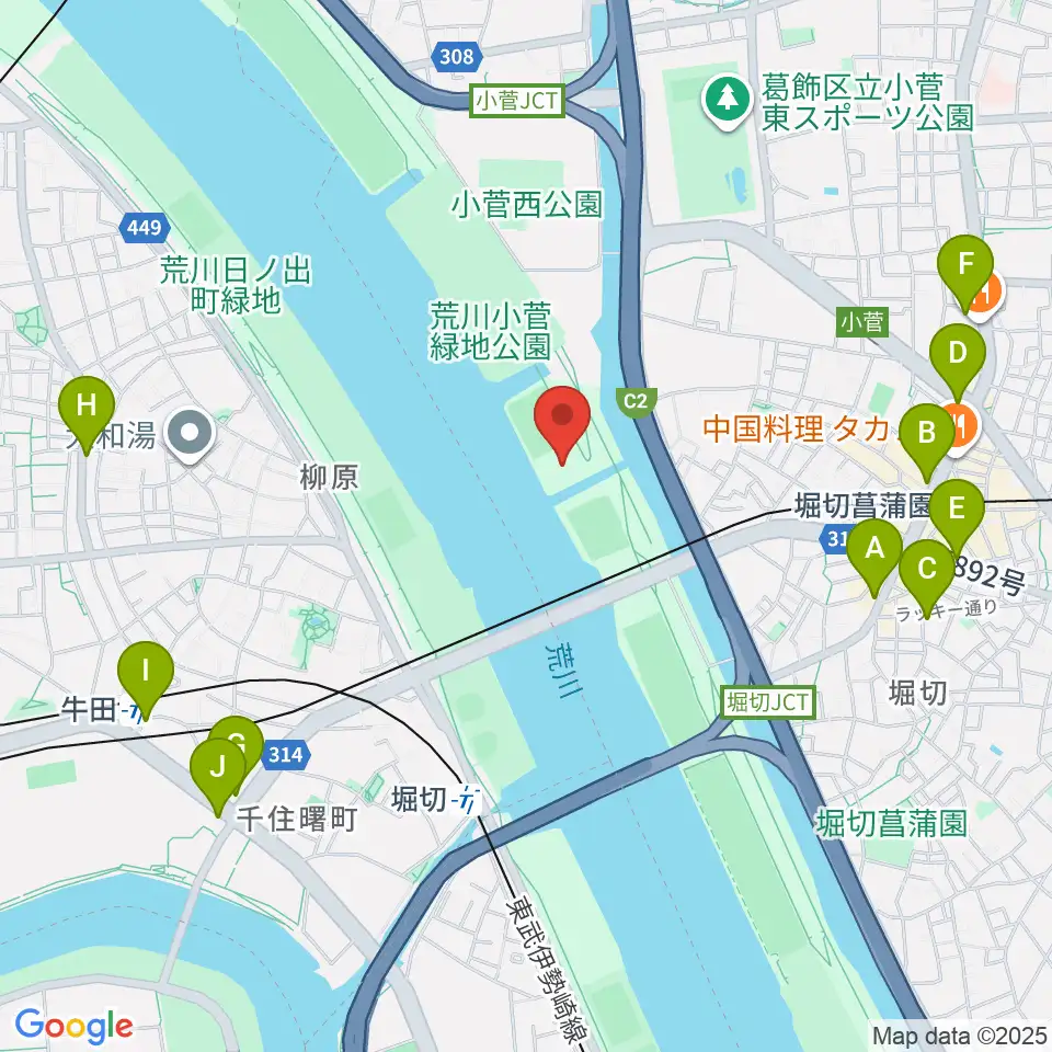 堀切橋フットサル場周辺のコンビニエンスストア一覧地図