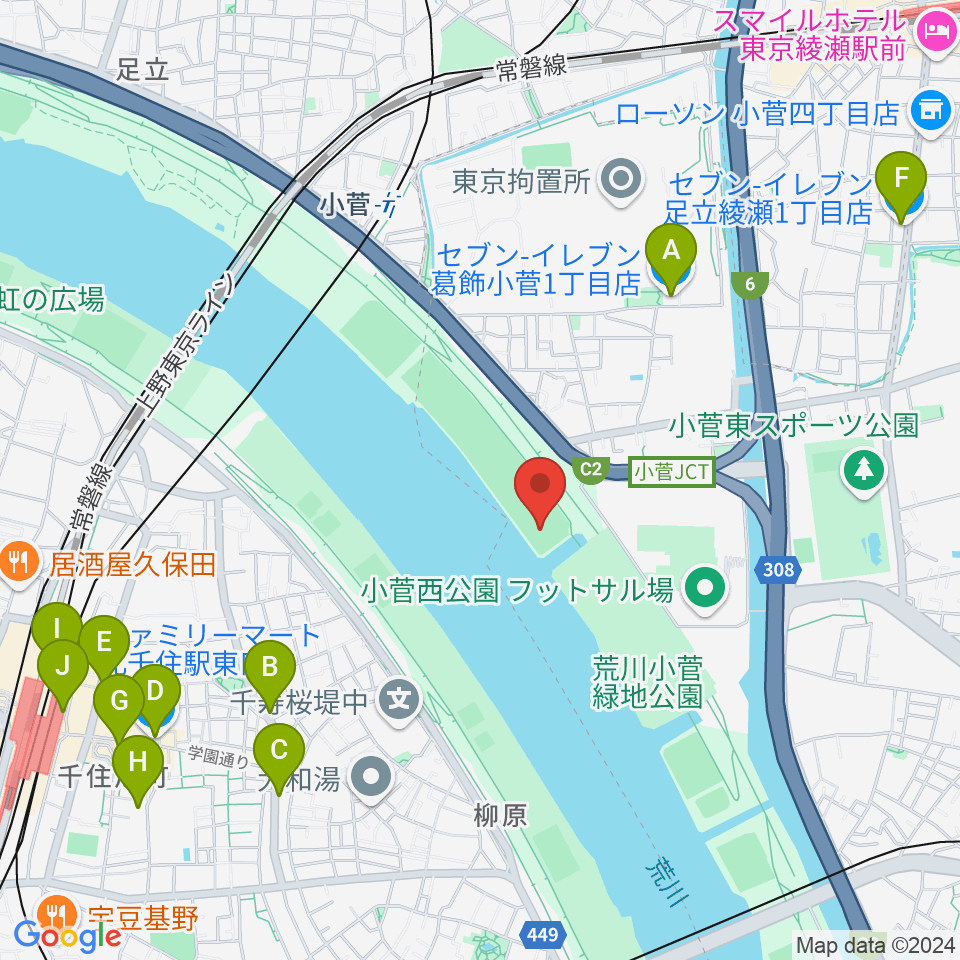 荒川小菅野球場周辺のコンビニエンスストア一覧地図