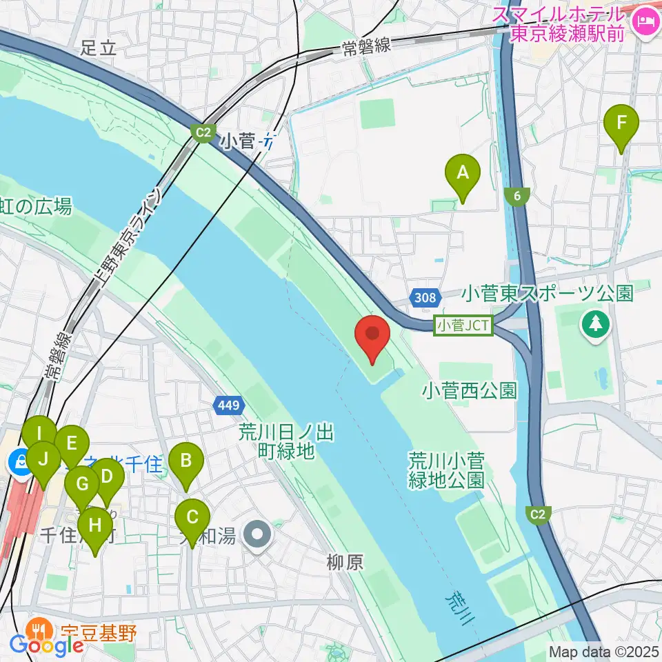 荒川小菅野球場周辺のコンビニエンスストア一覧地図