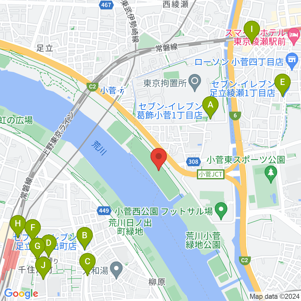 荒川小菅少年野球場周辺のコンビニエンスストア一覧地図