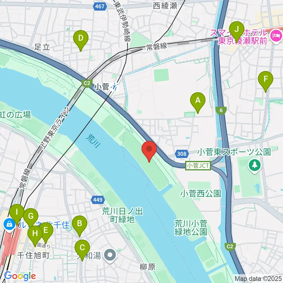 荒川小菅少年野球場周辺のコンビニエンスストア一覧地図